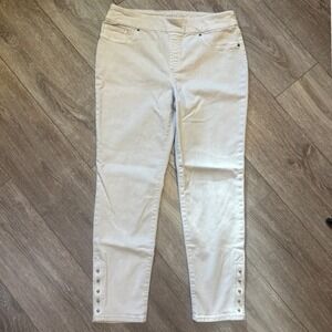 Chico's Women's‎ Tan Jegging Ankle Embellished Hem Stretch Jeans 8